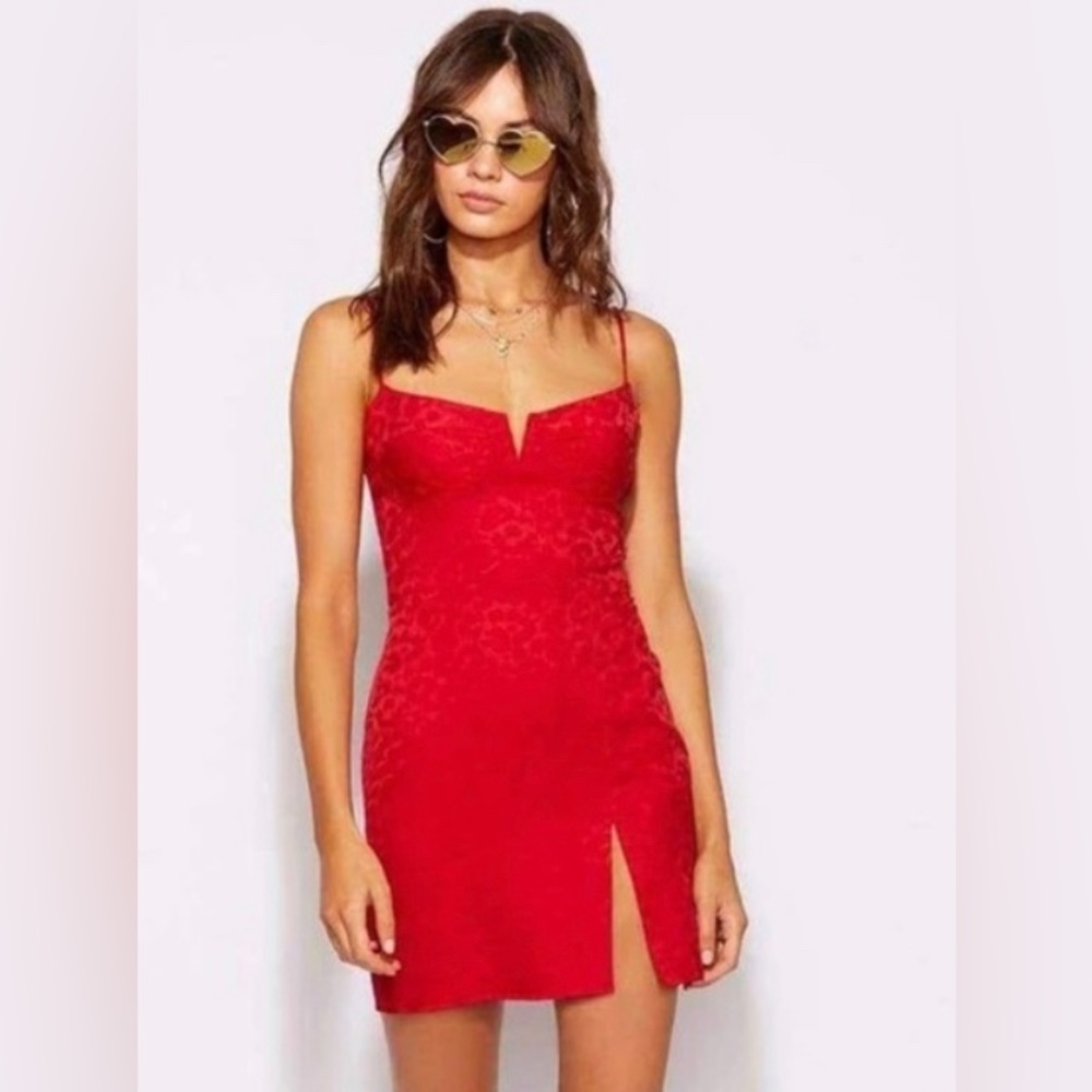 Red, cheetah print mini dress